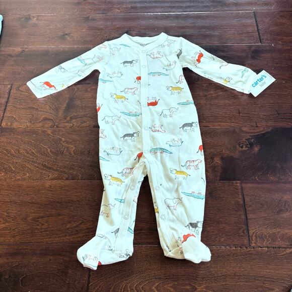 NEW Carter's Boys Girls 6 Months Sleeper Pajamas Romper Outfit Hippos Snap - Picture 1 of 7